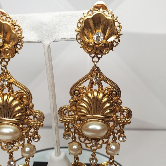 Magnificent & Massive ASKEW LONDON Etruscan Sea Theme Pearl Dangle Earrings - Picture 5 of 9